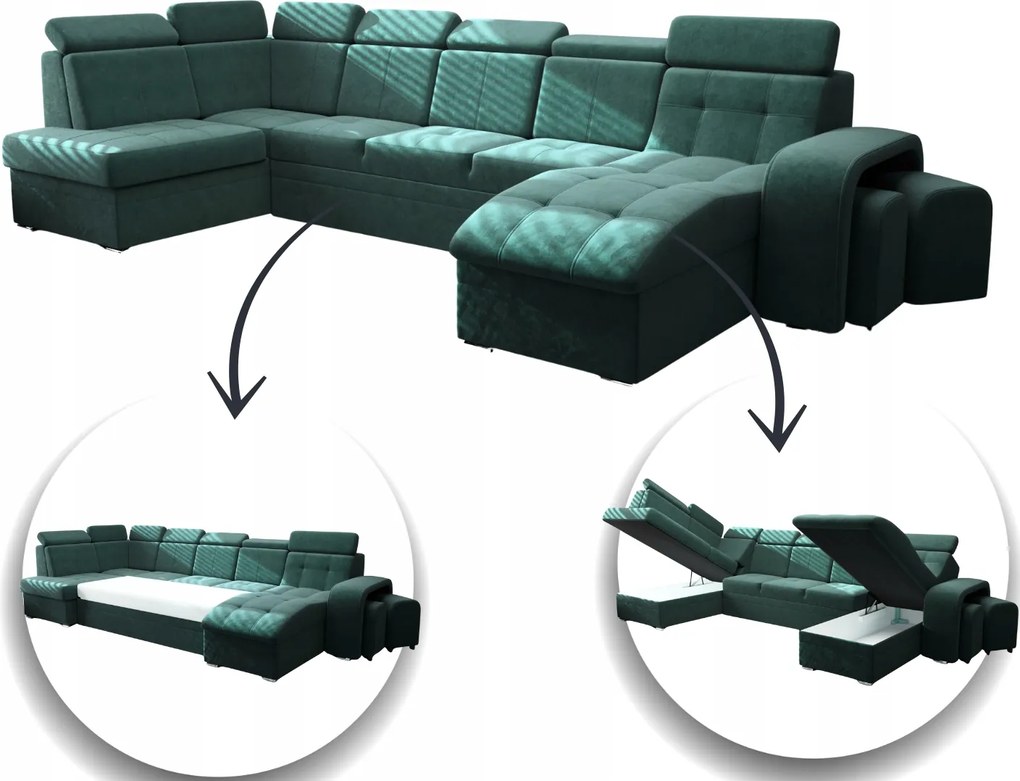 Veľký Rohový Rozkladací Gauč 392X180 2, Opierka Hlavy Skladová Ponuka Paul