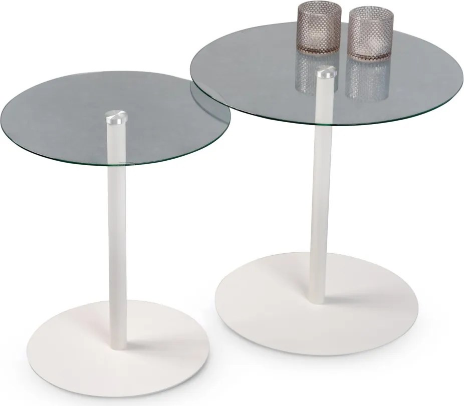 Sada 2 stolíkov Lia, biela/sklo