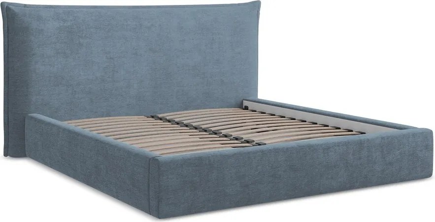 Modrá čalúnená dvojlôžková posteľ s úložným priestorom s roštom 140x200 cm Esala – Makamii