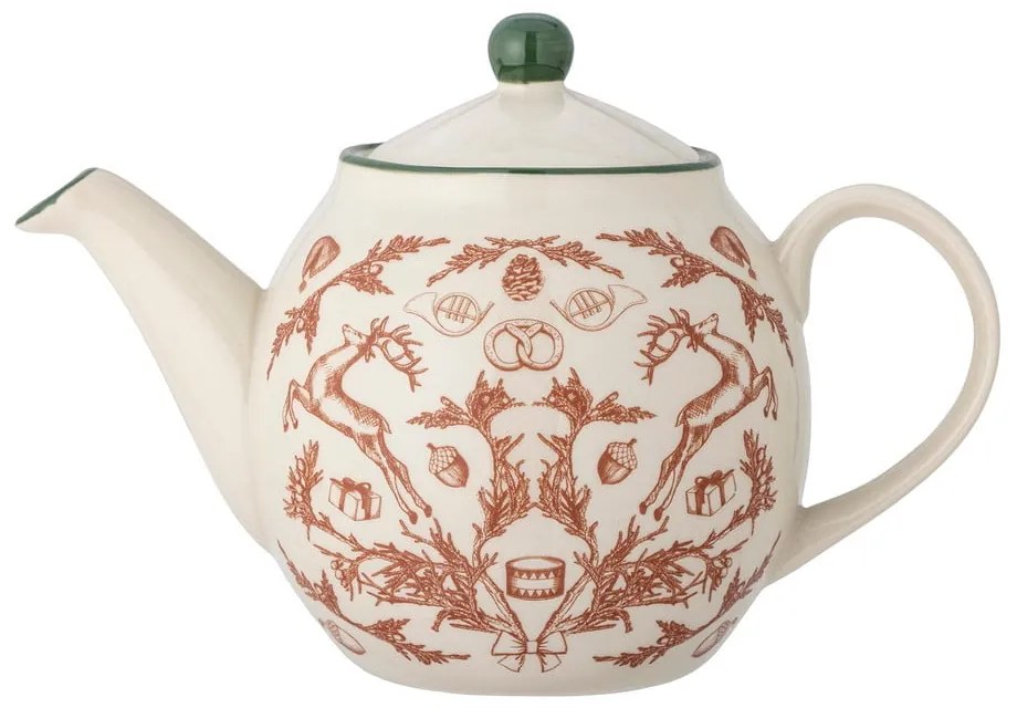 Krémová kanvica na čaj s vianočným motívom z kameniny 900 ml Beth – Bloomingville