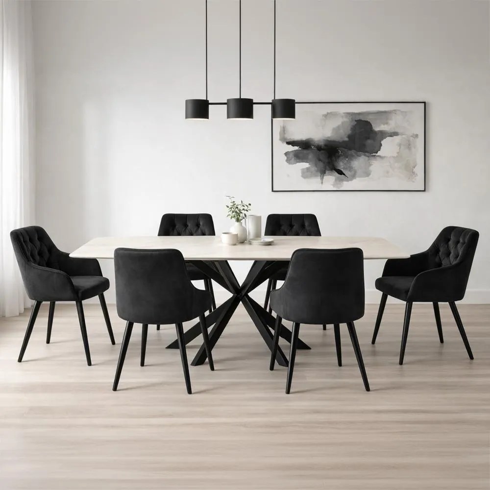 Jedálenský set 6x stoličiek + stôl 200 cm AVENBERG OBSIDIAN