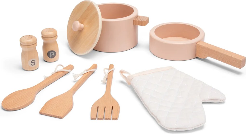 Detská drevená kuchynka – ružová s ratanom