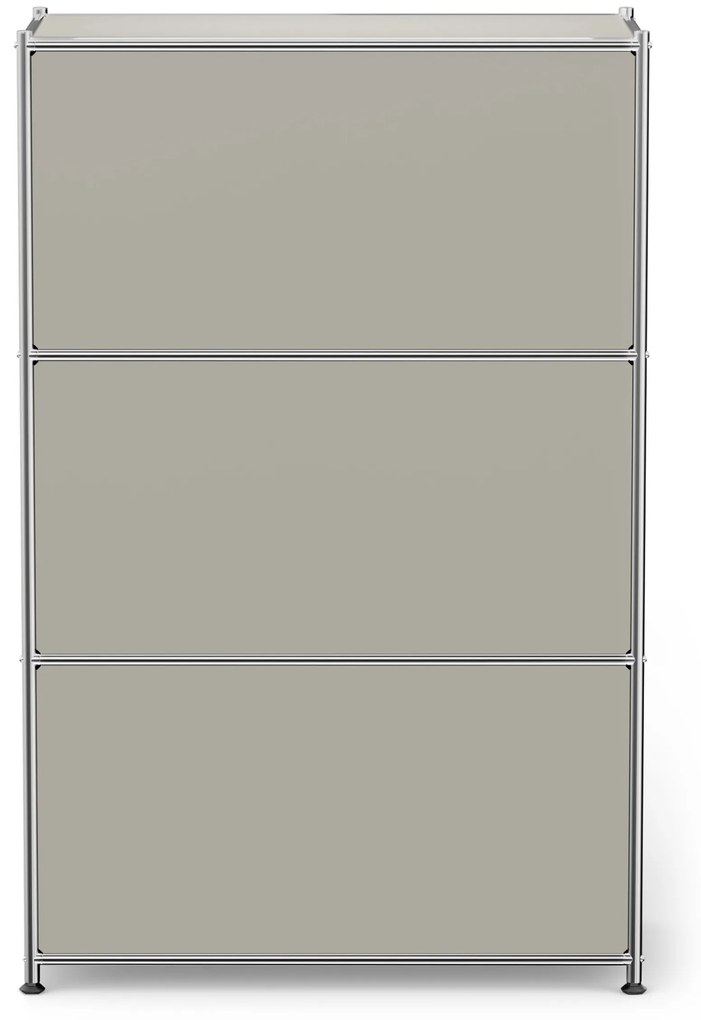 Kovová komoda »CN3« s výklopnými priečinkami, svetlošedá