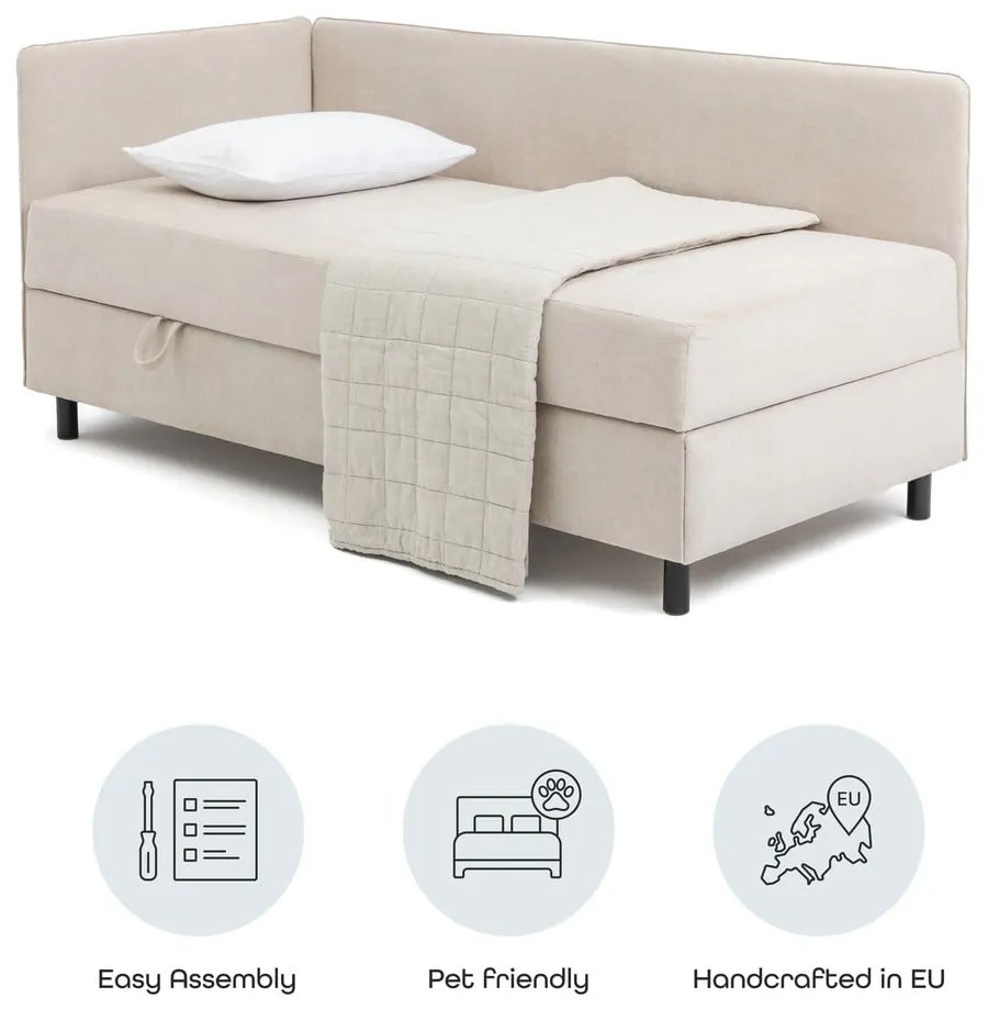 Béžová čalúnená jednolôžková posteľ s úložným priestorom s matracom 90x200 cm Avela – Bonami Selection