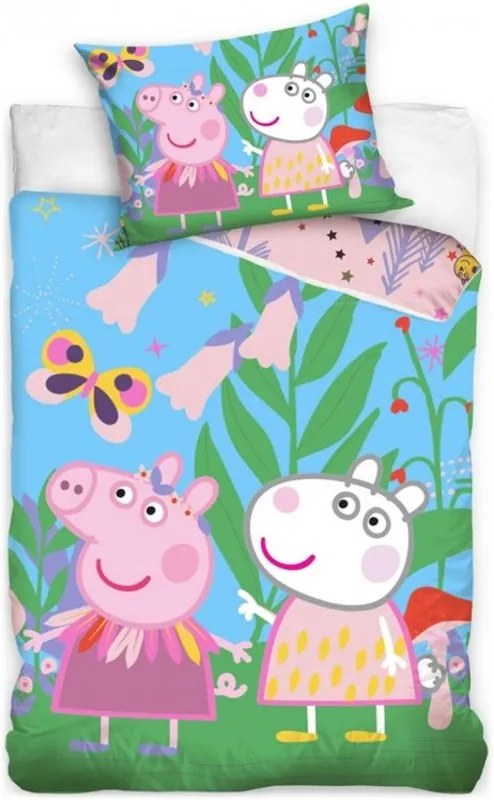 Detské posteľné obliečky Prasiatko Peppa s Rebecou na lúke - 100% bavlna - 70 x 90 cm + 140 x 200 cm