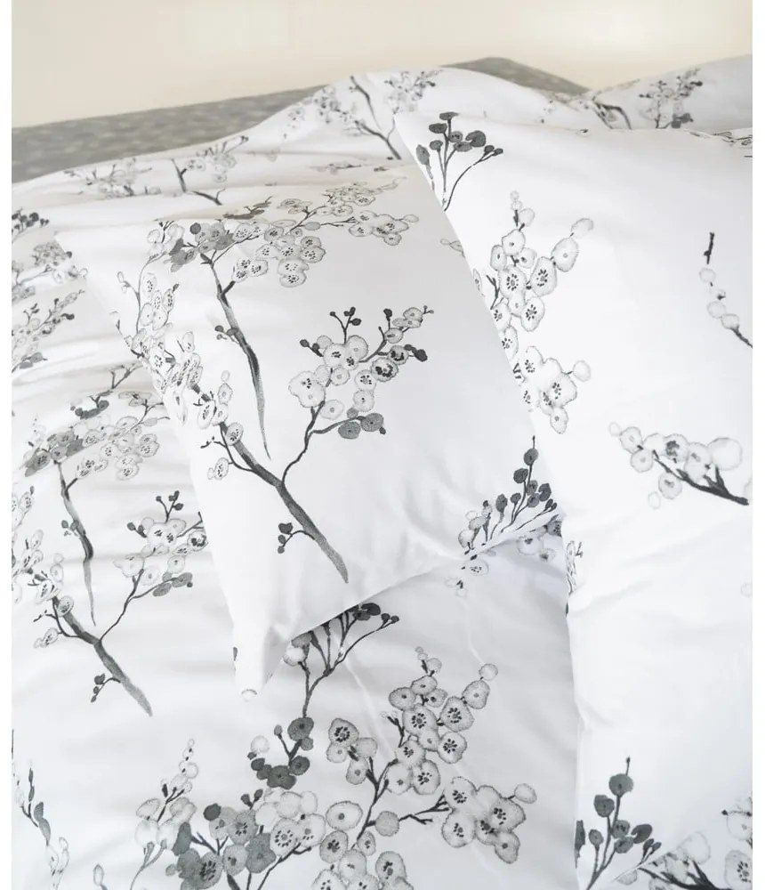 Biele/sivé obliečky na dvojlôžko/predĺžené z bavlny Renforcé 240x220 cm White Floral – Mila Home Luxury