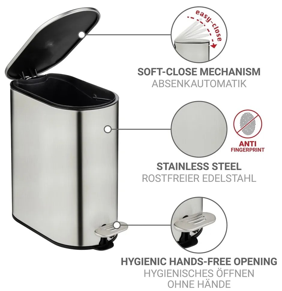 Pedálový odpadkový kôš z nehrdzavejúcej ocele v matne striebornej farbe 5 l Collungo – Wenko