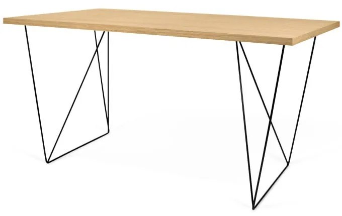 Pracovný stôl v dekore dubového dreva s čiernymi nohami TemaHome Flow, 140 x 75 cm