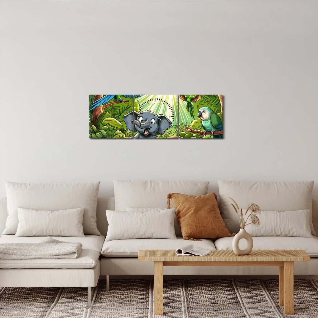 Obraz - Veselé zvieratká (s hodinami) (90x30 cm)