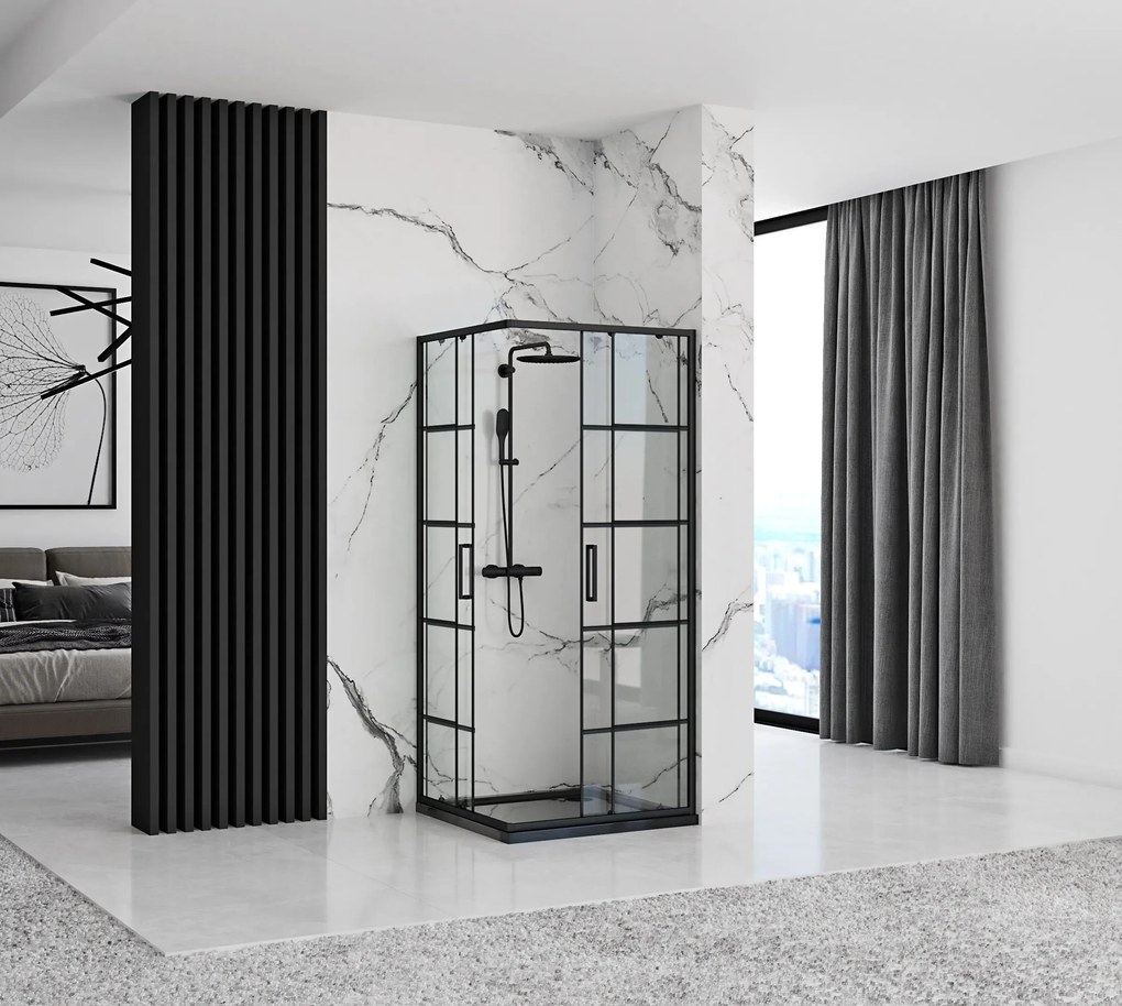 Rea Concept, sprchovací kút 80x80x190 cm, čierny profil + čierna sprchová vanička Savoy, KPL-K1004