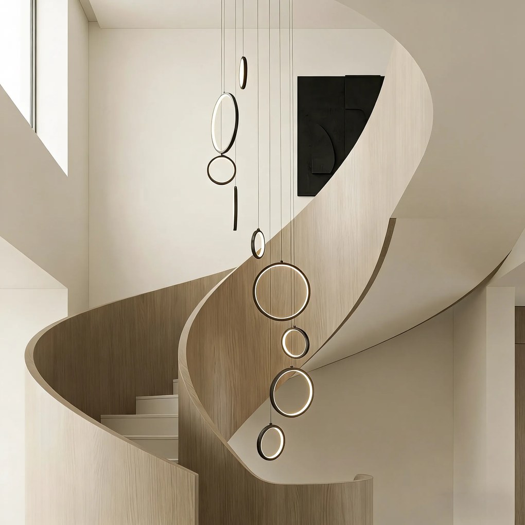 Dizajnové závesné svietidlo čierne 9-svetiel vrátane LED 3-stupňové stmievateľné - Vide Anella