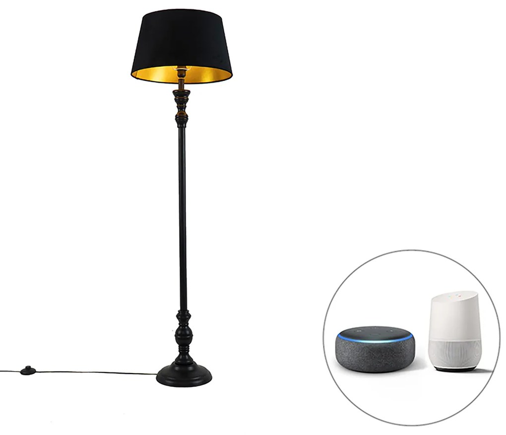 Inteligentná stojaca lampa čierna s tienidlom čiernym so zlatom 45 cm vrátane Wifi A60 - Classico