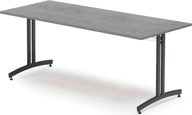 Jedálenský stôl, 1800x800 mm, tmavošedé linoleum, čierna