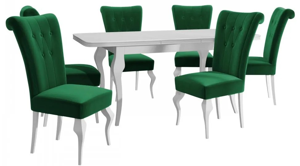 Rozkladací stôl Julia so 6 stoličkami ST63, Dostupné poťahy: Magic Velvet 2217, Farby: biela / biely lesk