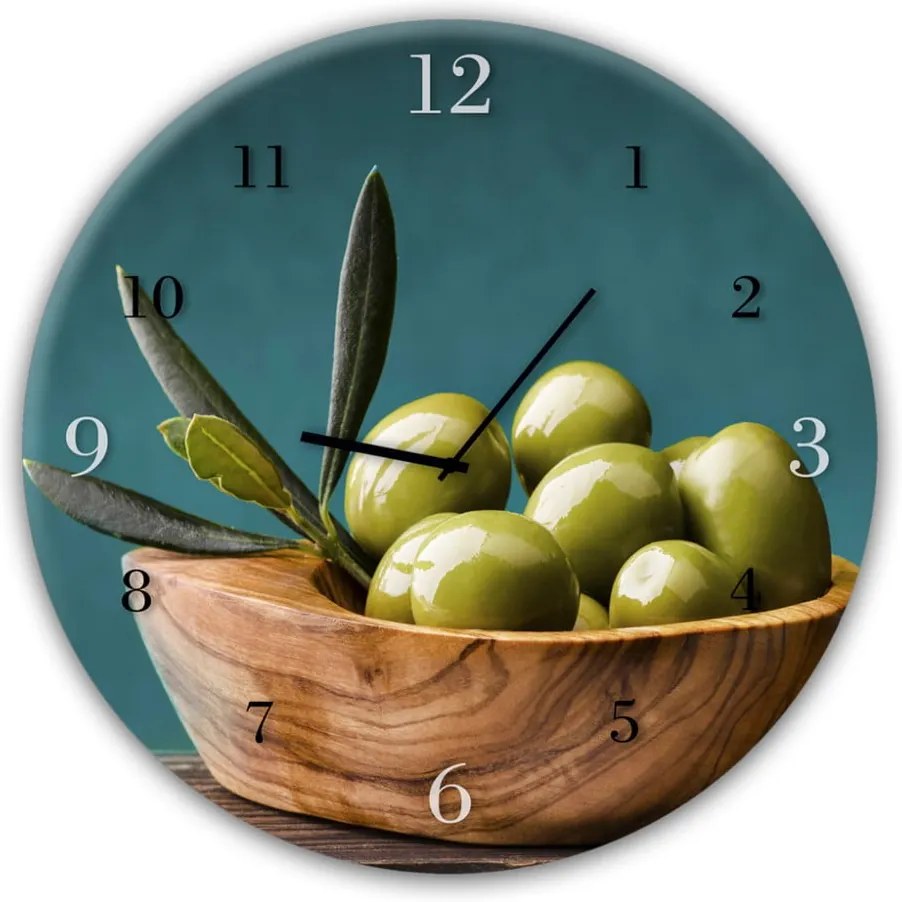 Nástenné hodiny Styler Glassclock Olives, ⌀ 30 cm