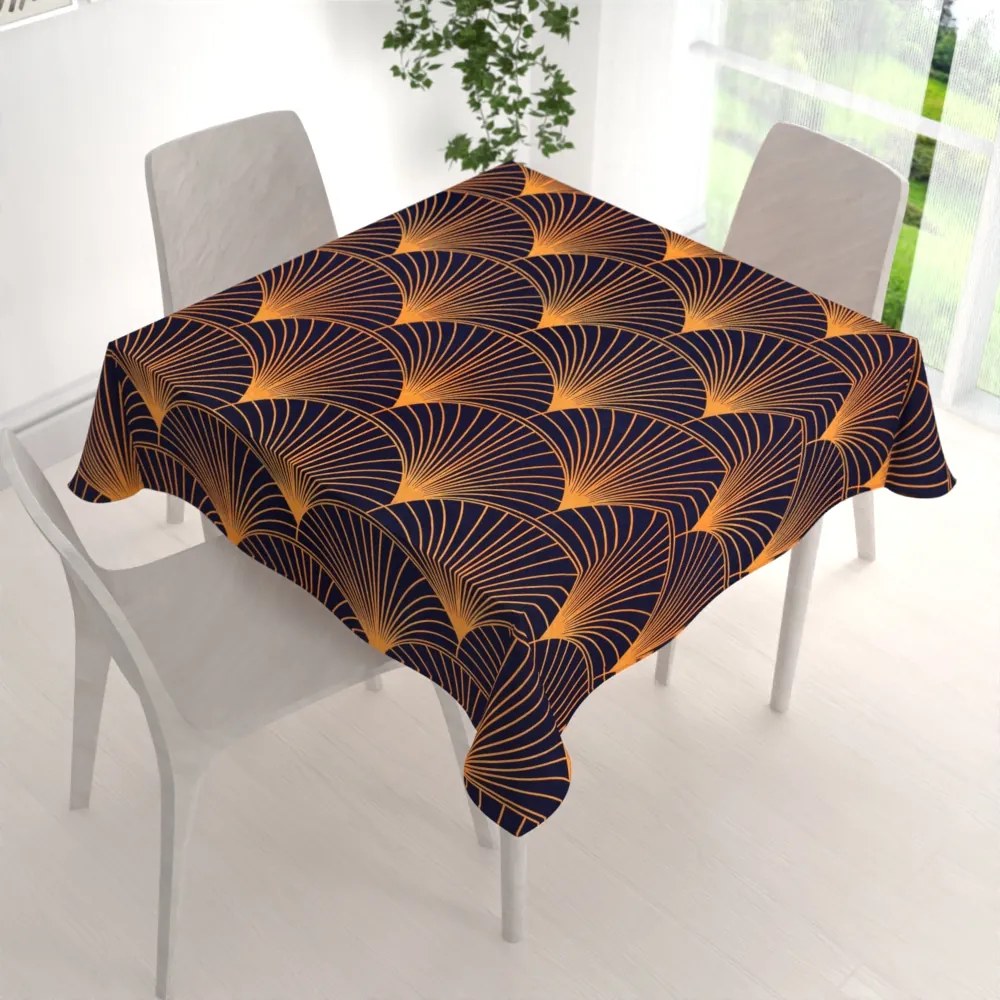 Biante Bavlnený štvorcový obrus Sandra SA-504 Oranžové vejáre na tmavo modrom 80x80 cm
