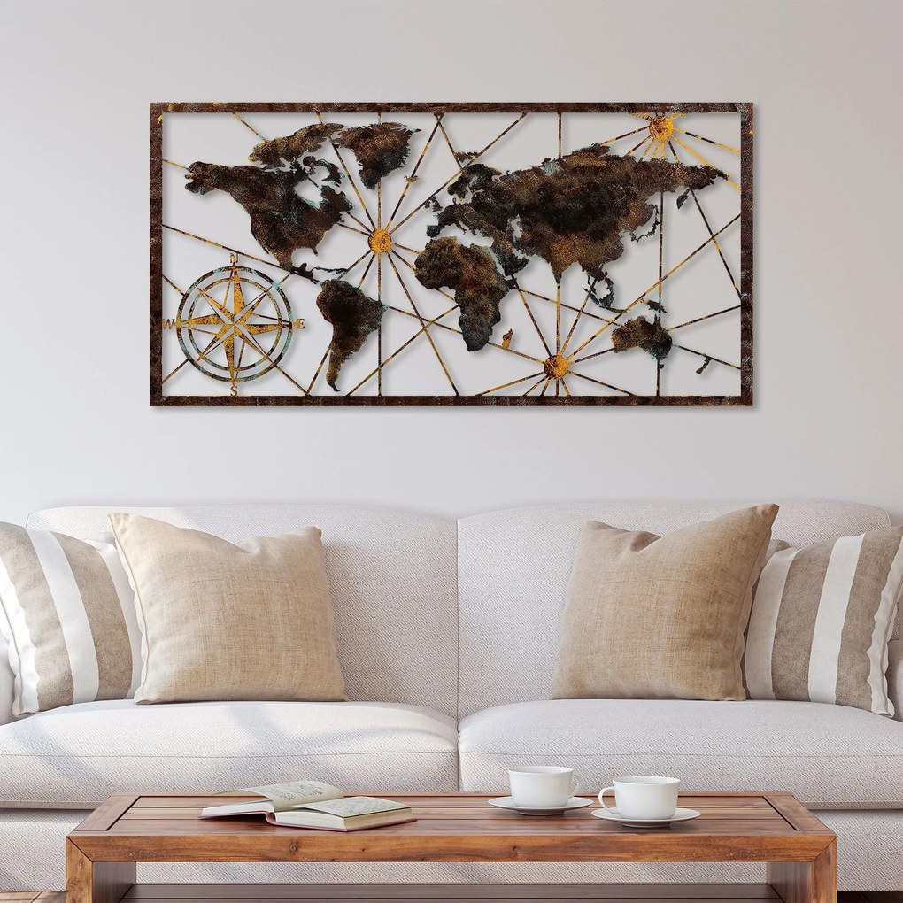 Nástěnná kovová dekorace World Map Large 1 vícebarevná