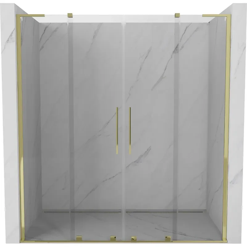 Mexen Velar L Duo, posuvné sprchové dvere do otvoru 180 cm, 8mm číre sklo, zlatá lesklá, 871-180-003-02-50