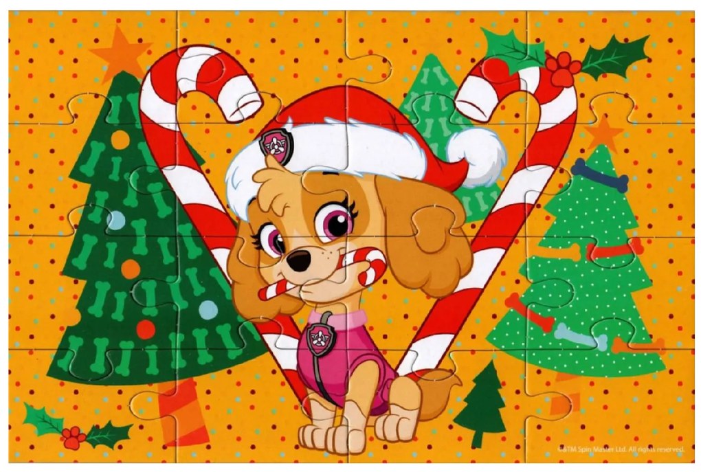 Detské puzzle 4v1 LABKOVÁ PATROLA a vianočný stromček, 19x29 cm