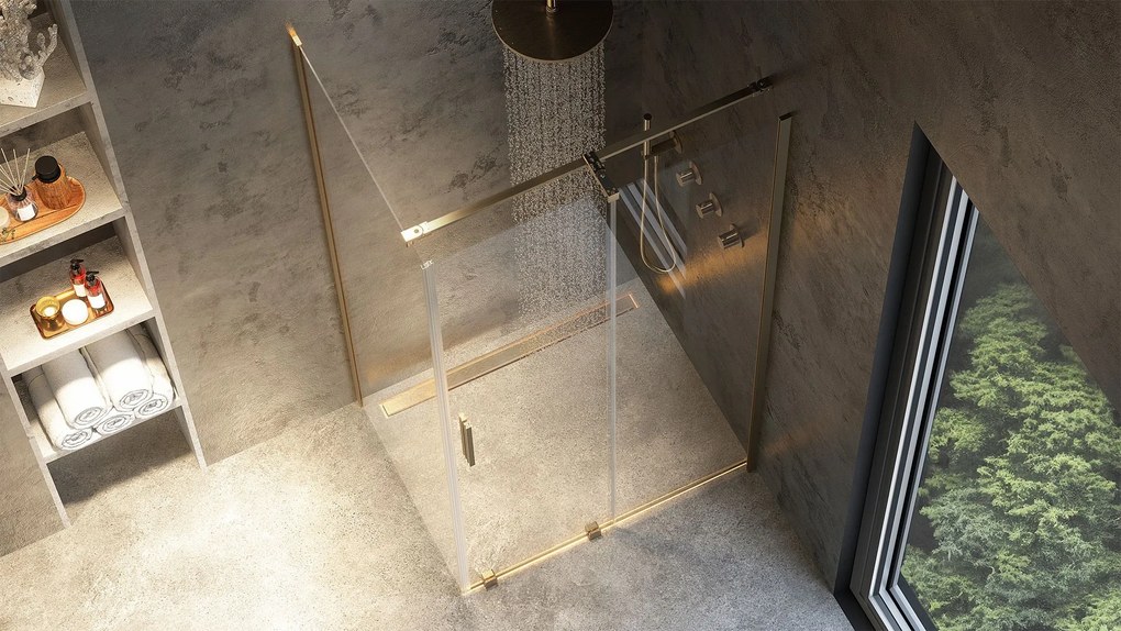 Rea Montana, sprchová kabína s posuvnými dverami 110x100cm, 6mm číre sklo, zlatý matný profil, KPL-K2515
