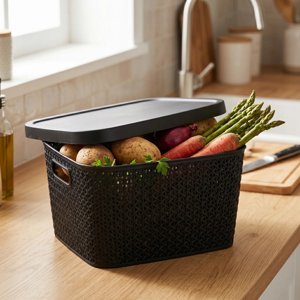 Multifunkčný kôš s vekom, úložný box s vekom 5,5l ALTOM - čierny