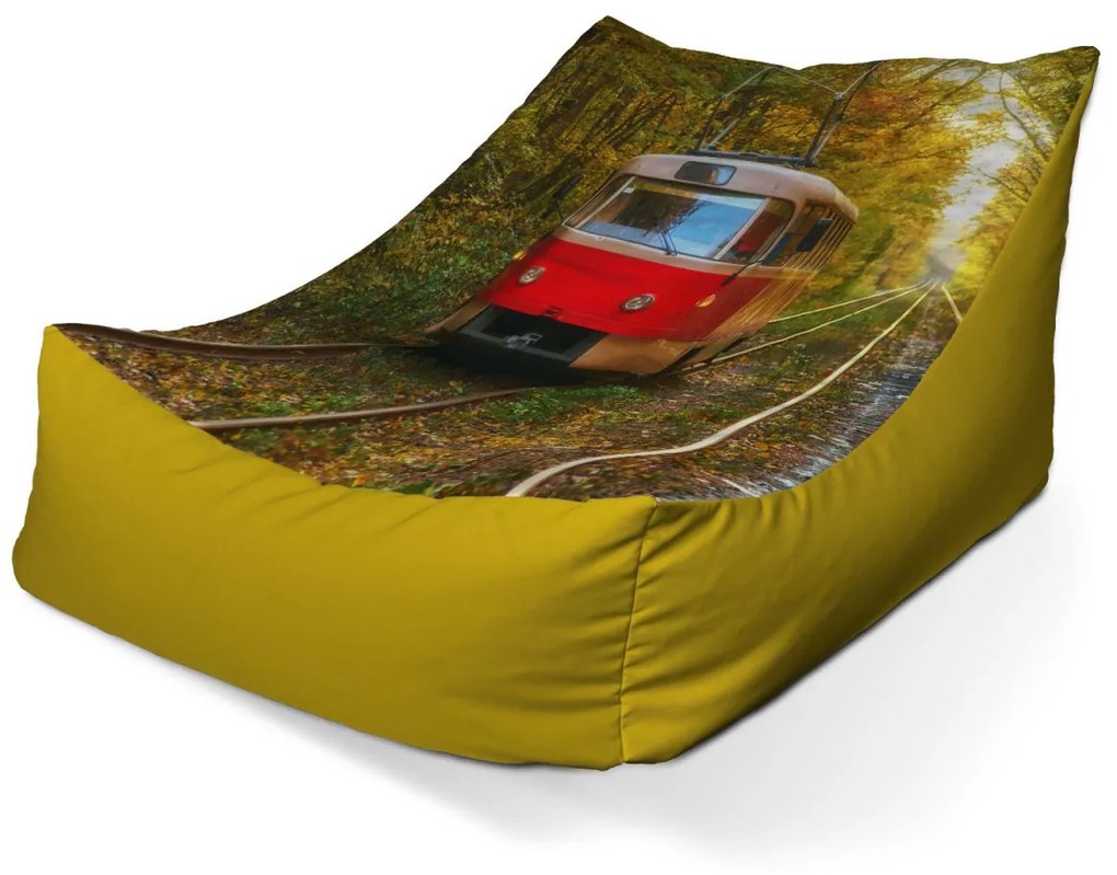 Sablio Sedací vak Lounge Červená električka v lese - 120 x 100 x 80 cm