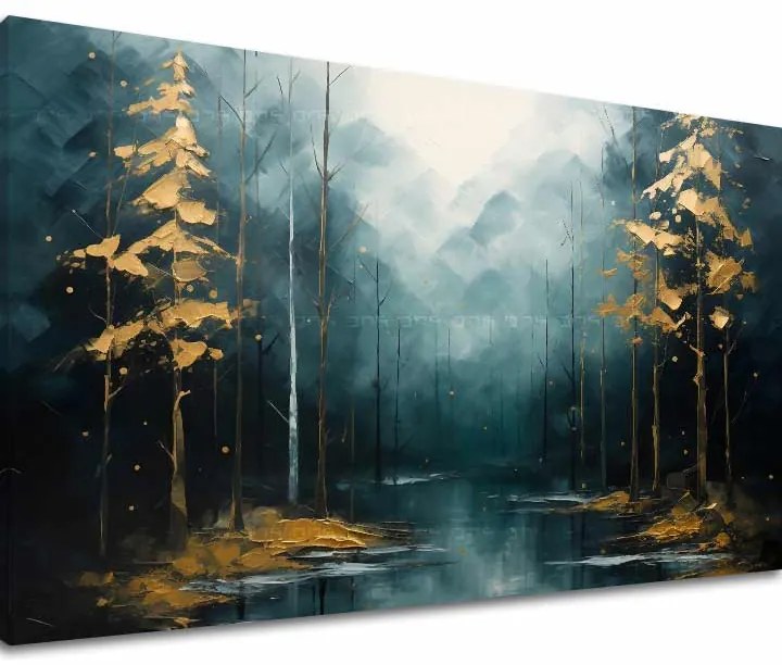 Moderný umelecký obraz Zlaté dotyky lesa - PREMIUM ART