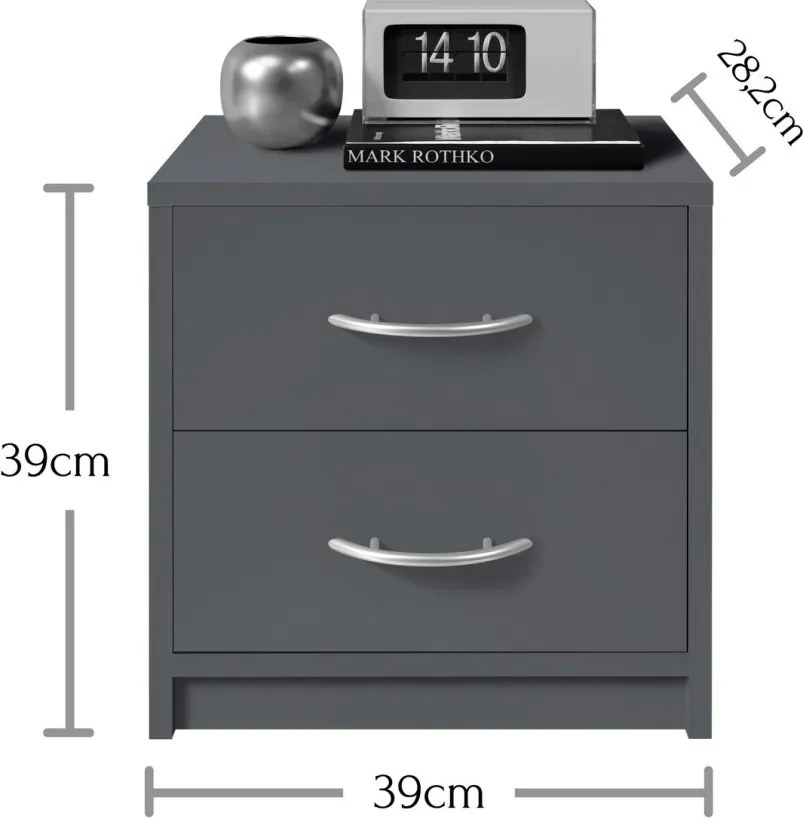 Nočný stolík s 2 zásuvkami Pepe, šedý grafit