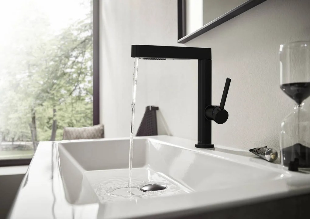 Hansgrohe Finoris, umývadlová batéria 230, s výpustom Push-Open a výsuvnou spŕškou, EcoSmart, čierna matná, HAN-76063670