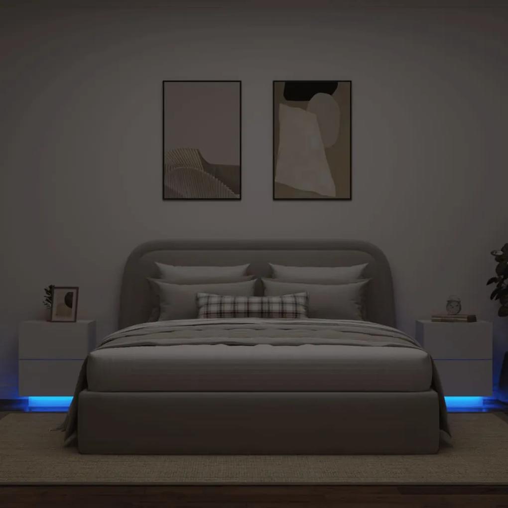 Nočné stolíky s LED svetlami 2 ks biele kompozitné drevo 836736