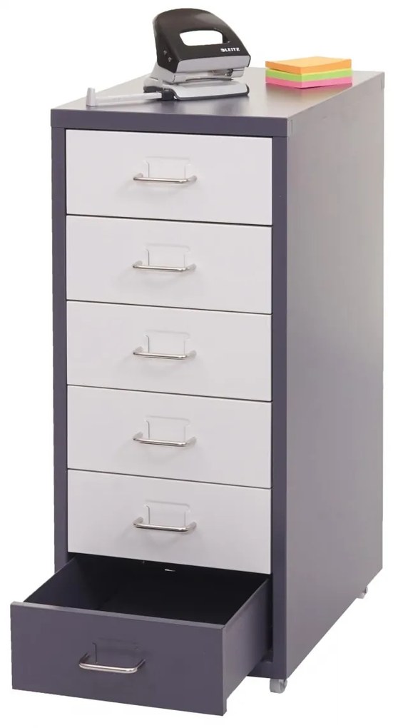 Zásuvková skrinka Boston T851 - 69x28x41cm, 6 zásuviek - tmavosivá biela-tmavosivá