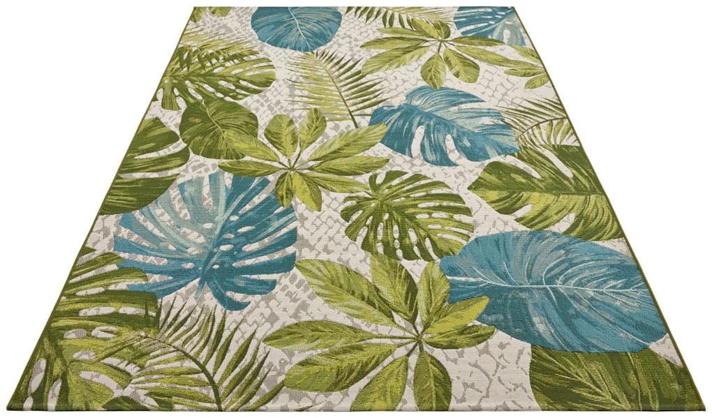 Hanse Home, Kusový koberec Flair 105617 Tropical Leaves Turqouise Green – na von aj na doma, 120x180, viacfarebná, chodba / predsieň