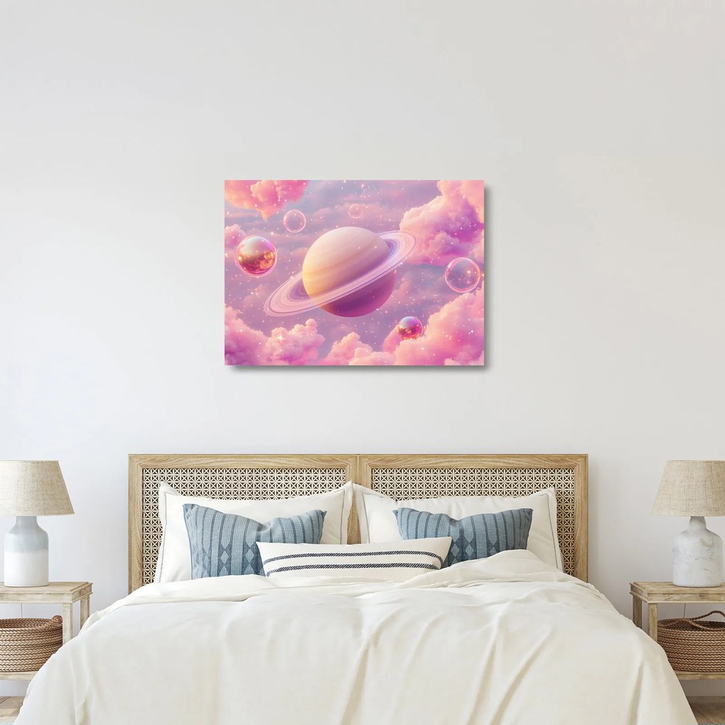 Sklenený obraz - Ružová planéta (70x50 cm)