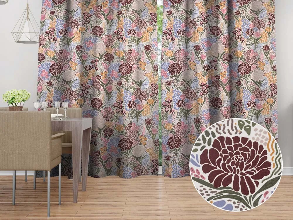 Biante Bavlnený záves Sandra SA-648 Akvarelové kvety na bielom 150x140 cm