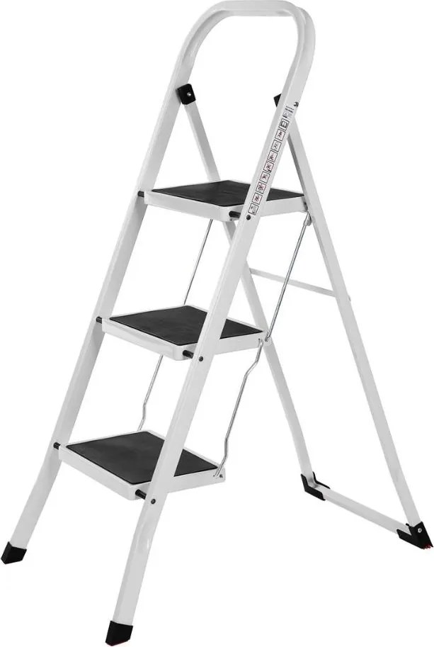 Skladacie schodíky STEP, 3 stupne, max. 150kg, biela/čierna SongmicsHome