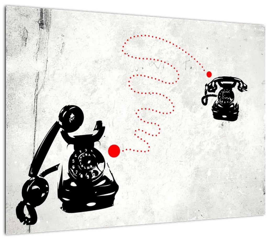 Obraz - Kresba telefónu na štýl Banksyho (70x50 cm)
