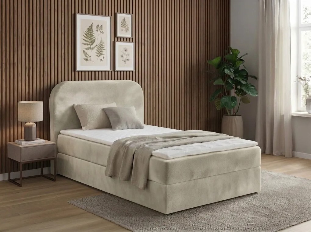 Čalúnená posteľ boxspring FORENA 90x200 cm krémová Matrac: Bonell pružinová matrac