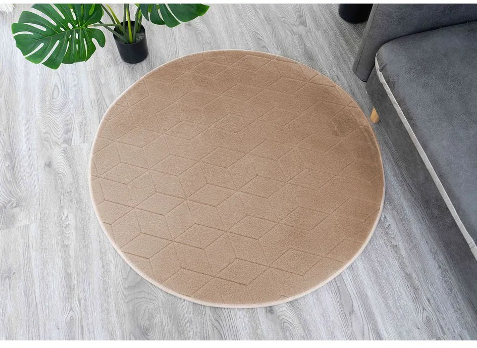 TZ Béžový okrúhly koberec 3D Rabbit Rozmer: 150