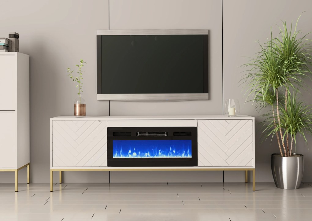 TV stolík EMY biela s elektrickým krbom