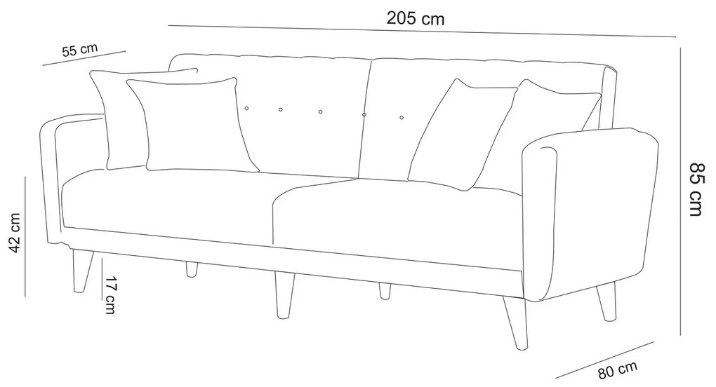 Rozkladacia 3-miestna sedačka Gianetta 205 cm krémová
