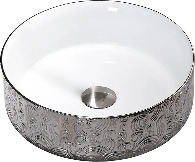 BPS-koupelny Keramické umývadlo na dosku HYD-LA-WH-SV-MOD3-360 36x36 cm, biele/strieborné