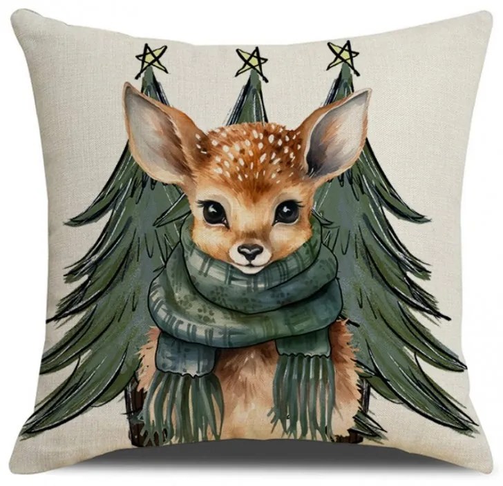 Vianočný poťah na vankúš FAWN WITH TREES 45x45 cm, krémový