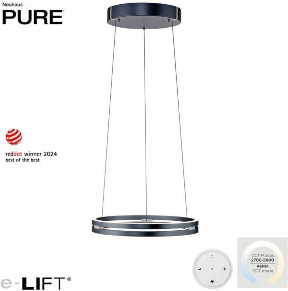 Paul Neuhaus Pure E-Loop Led závesné svietidlo, šedá elox, Cct, e-LIFT, 50W