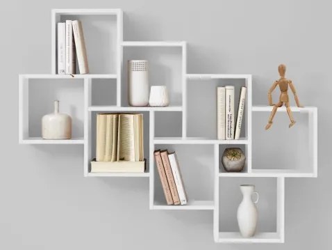 Nástenný regál Laurio, biela, 11 priehradok%