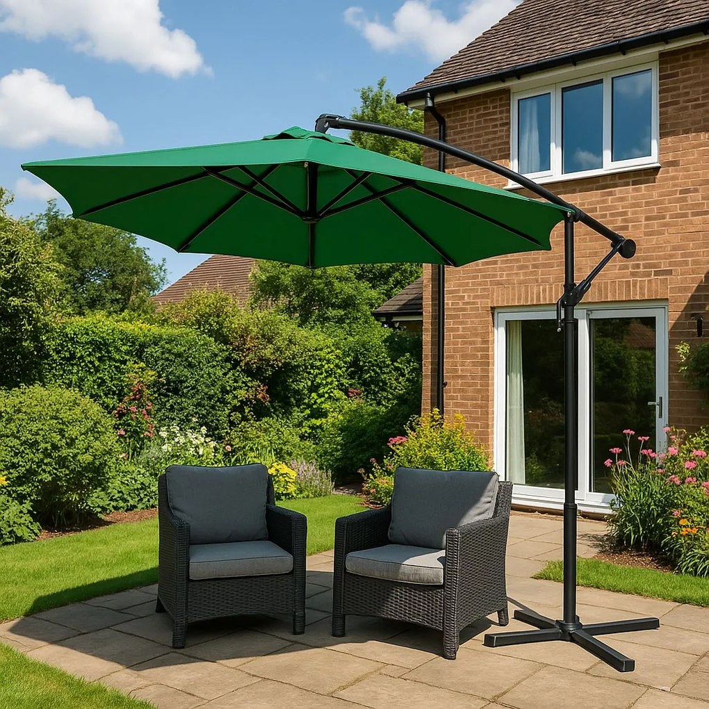Záhradný slnečník PADDLES s bočnou nohou 300 cm zelený