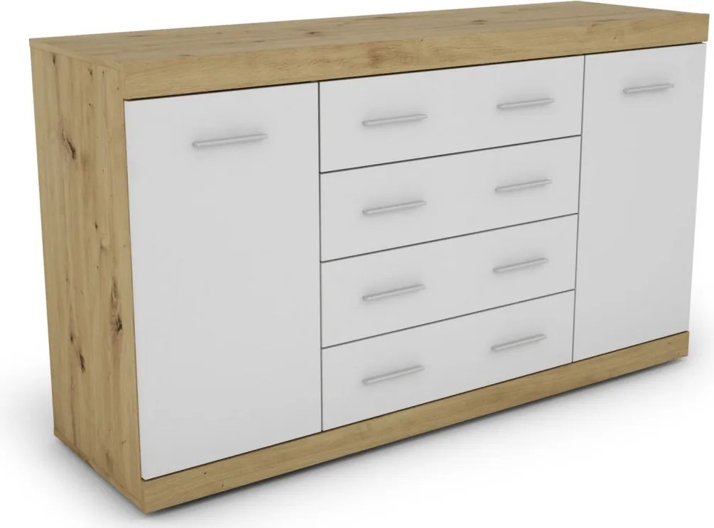 Komoda so zásuvkami Ares 150 cm, dub artisan/biela