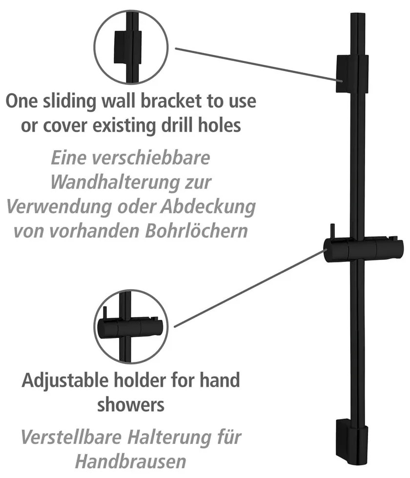 Matne čierna nástenná sprchová tyč z nerezovej ocele 70 cm Classic – Wenko