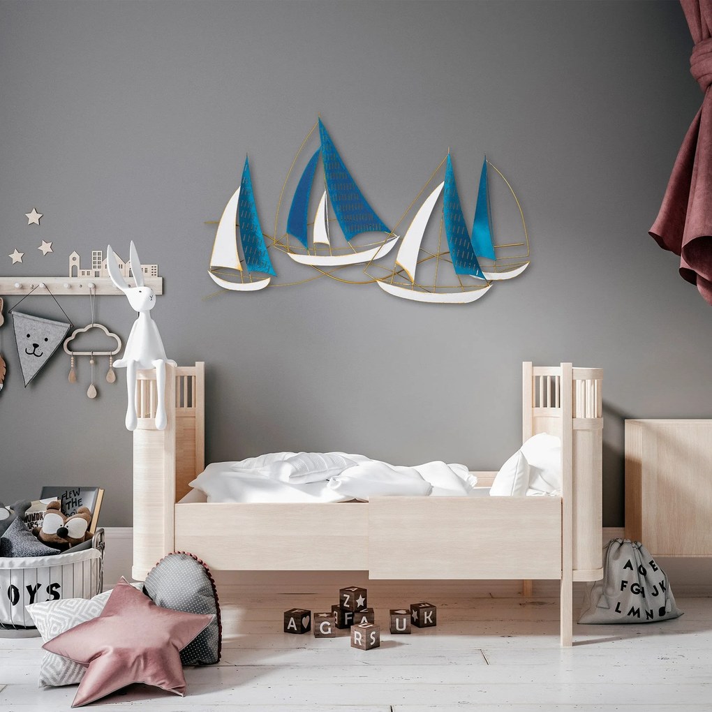 Nástenná kovová dekorácia Barbaros modrá/biela