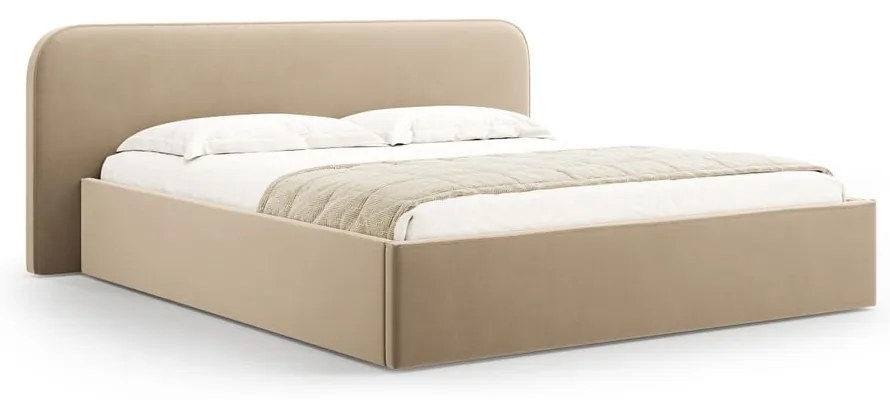 Taupe čalúnená dvojlôžková posteľ s úložným priestorom s roštom 200x200 cm Elizabeth – Micadoni