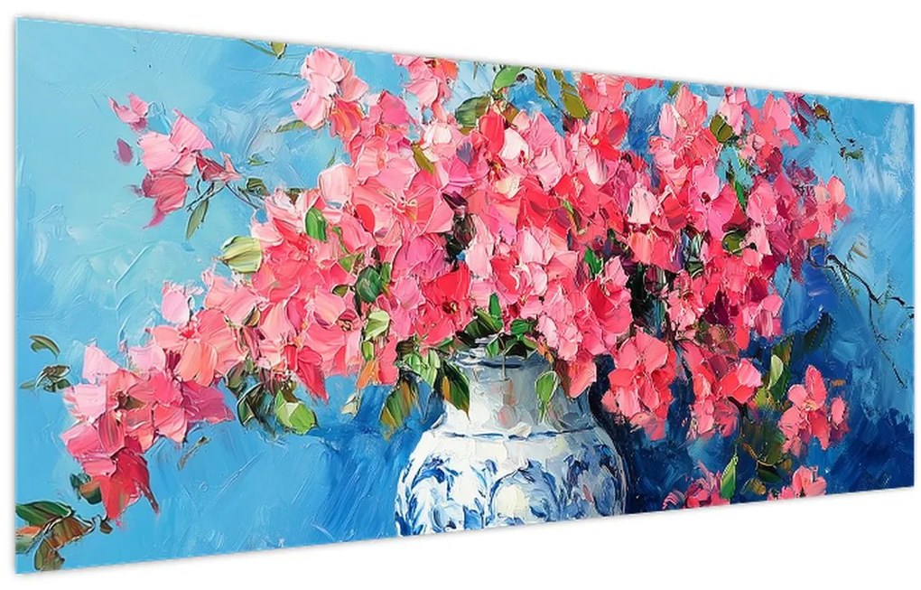 Obraz - Váza ružových kvetov (120x50 cm)